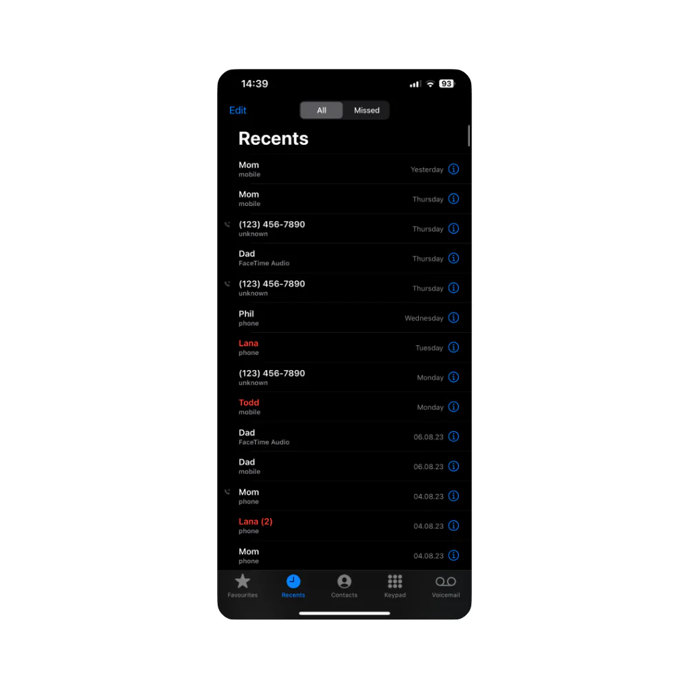 Existing iOS recents screen