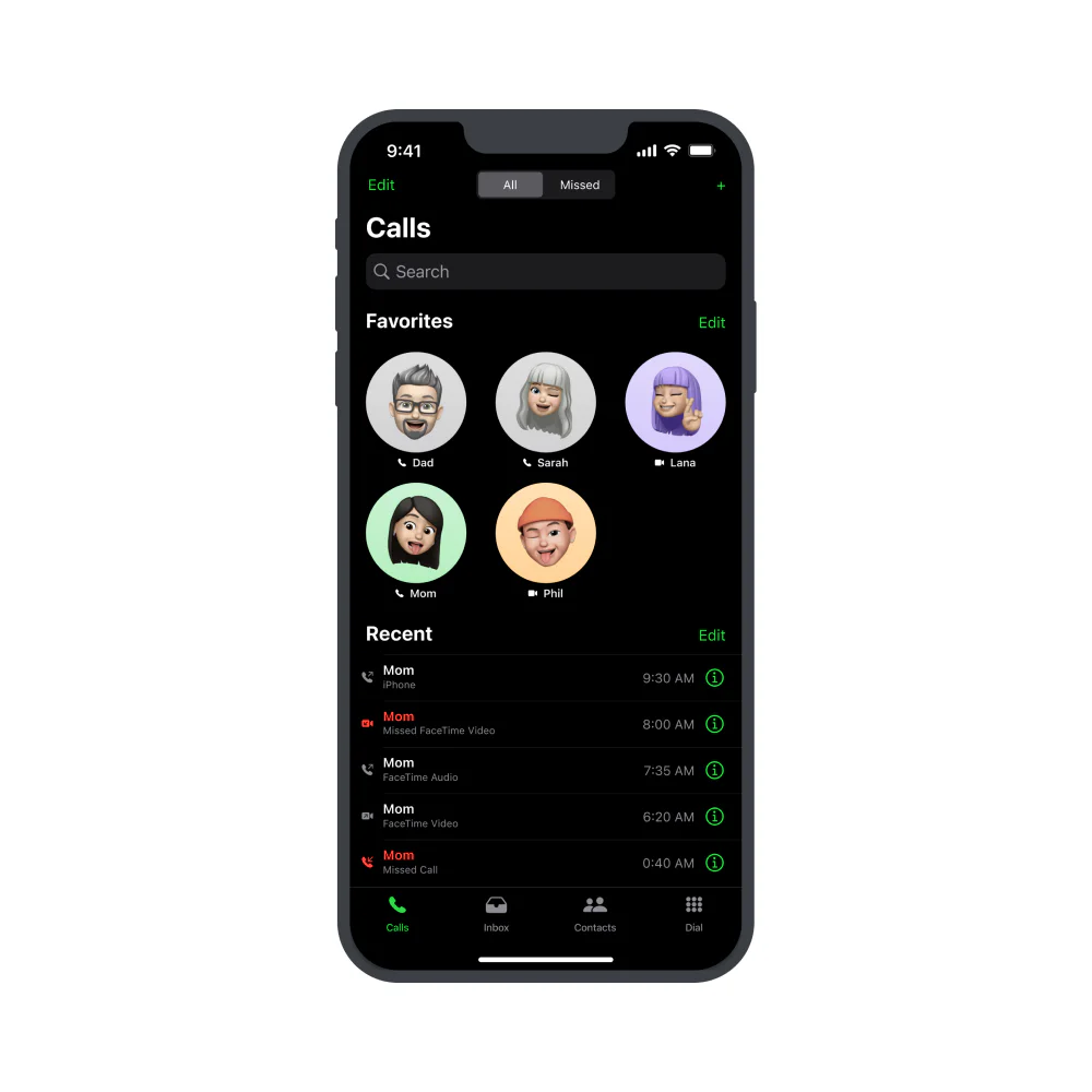 High-fidelity iOS Calls screen