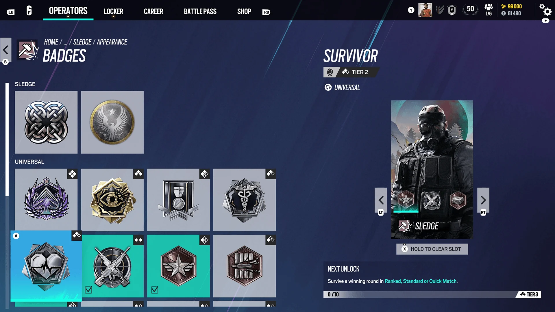 Rainbow Six Siege Badges screen