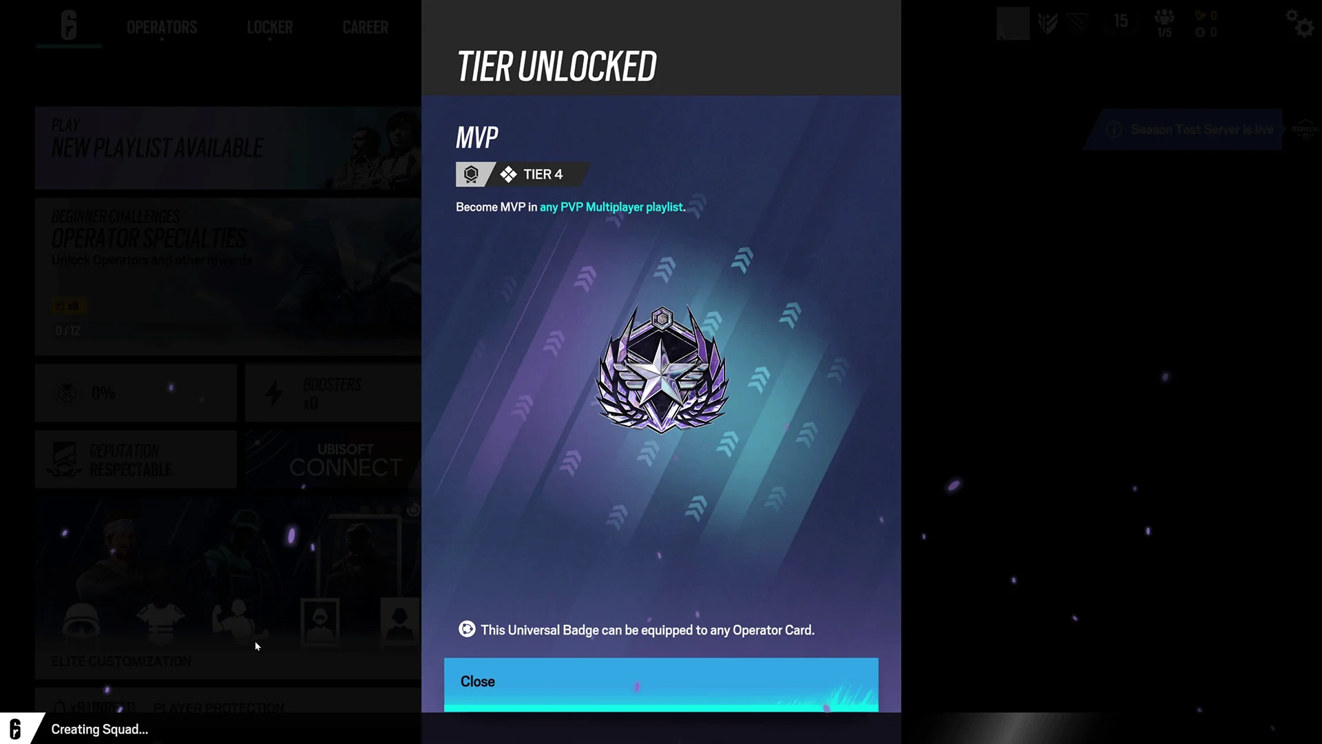Rainbow Six Siege tier unlocked screen