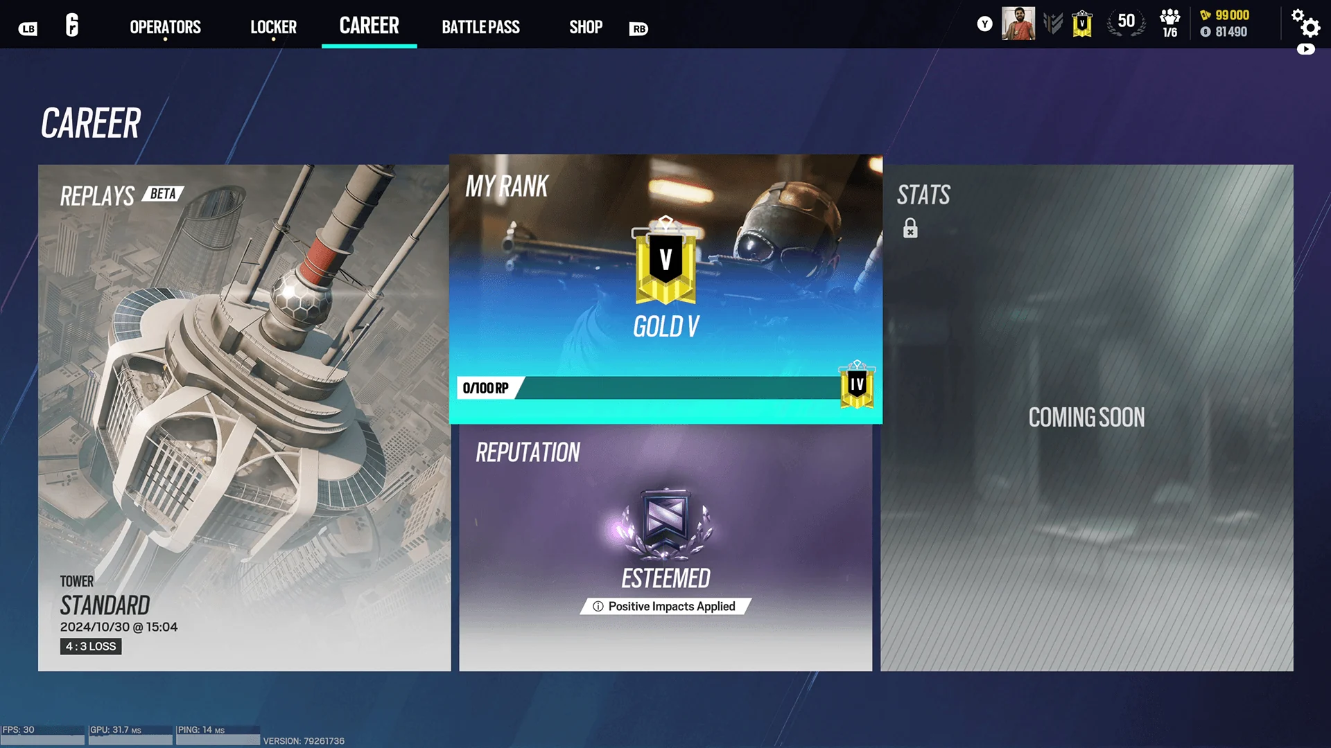 Rainbow Six Siege Career hub