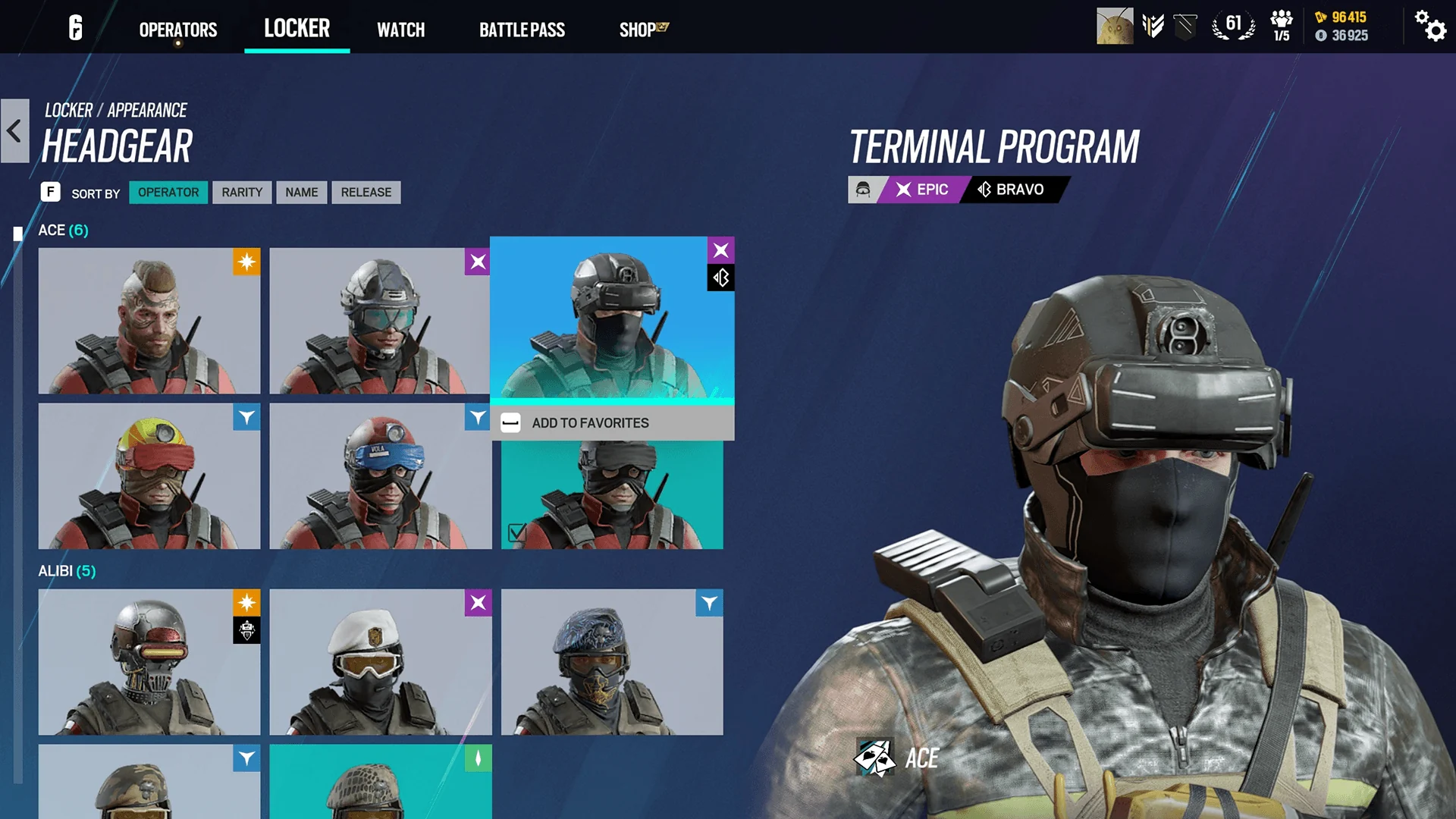 Rainbow Six Siege Locker appearance screen
