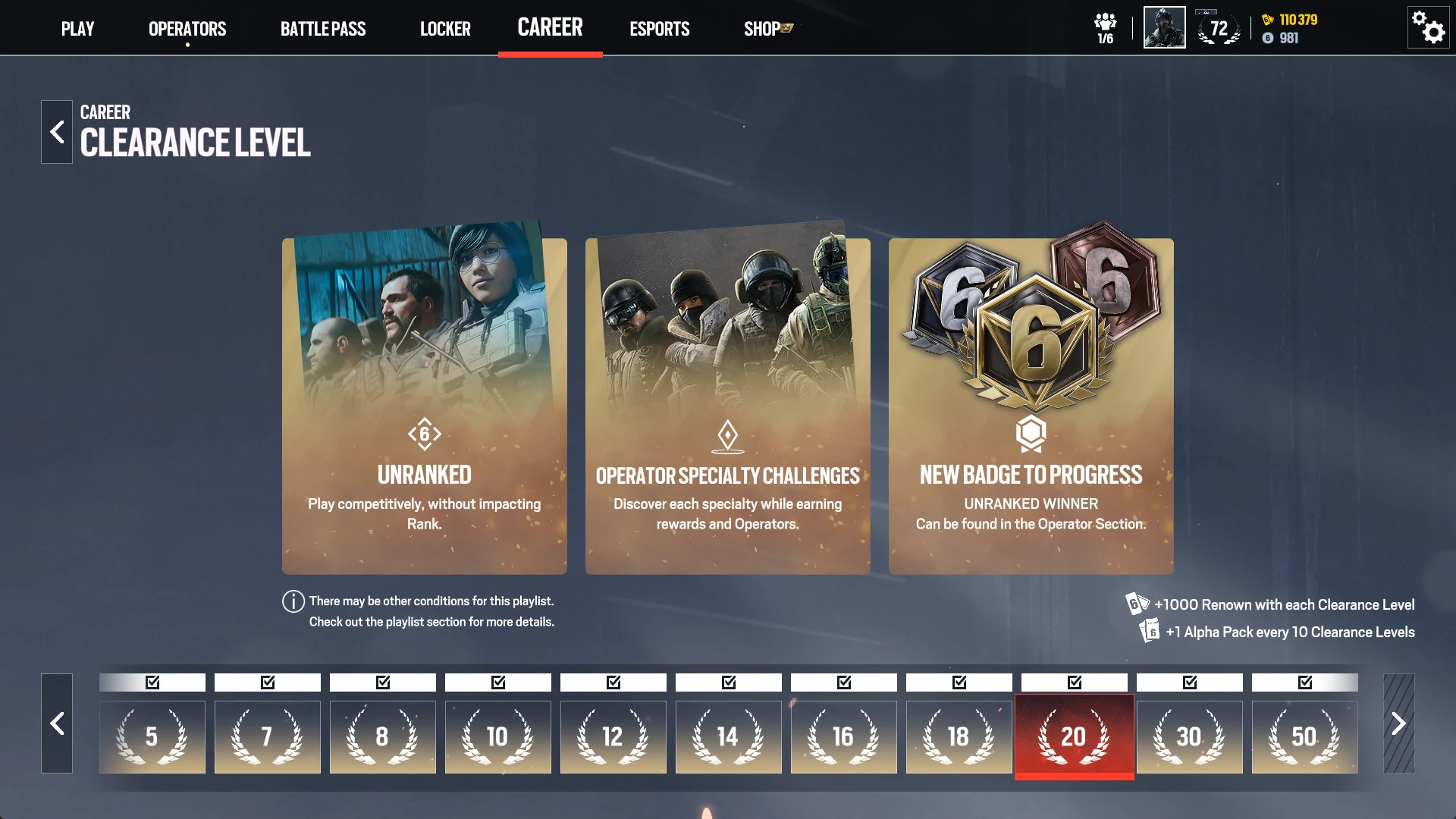 Clearance Level 20 rewards