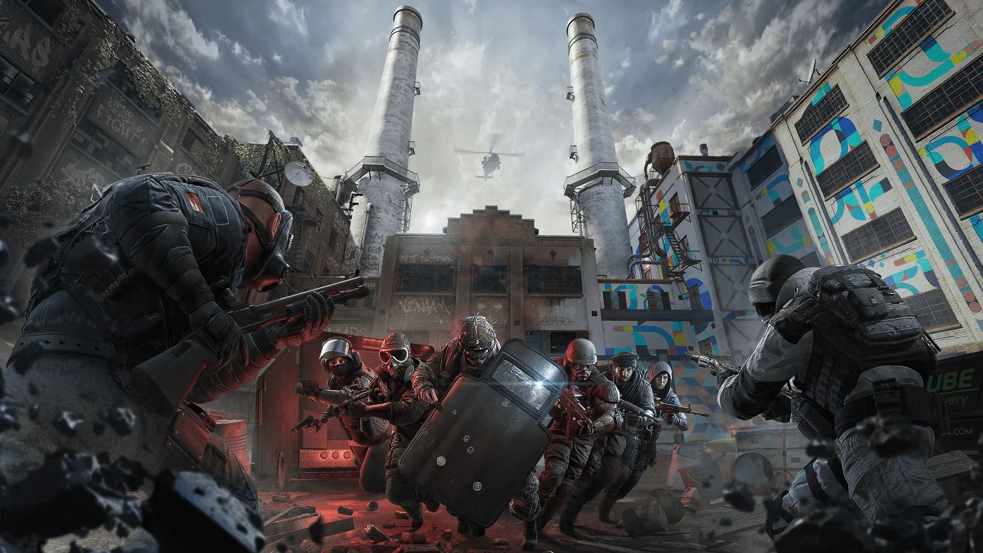Rainbow Six Siege X operators advancing through an industrial arena